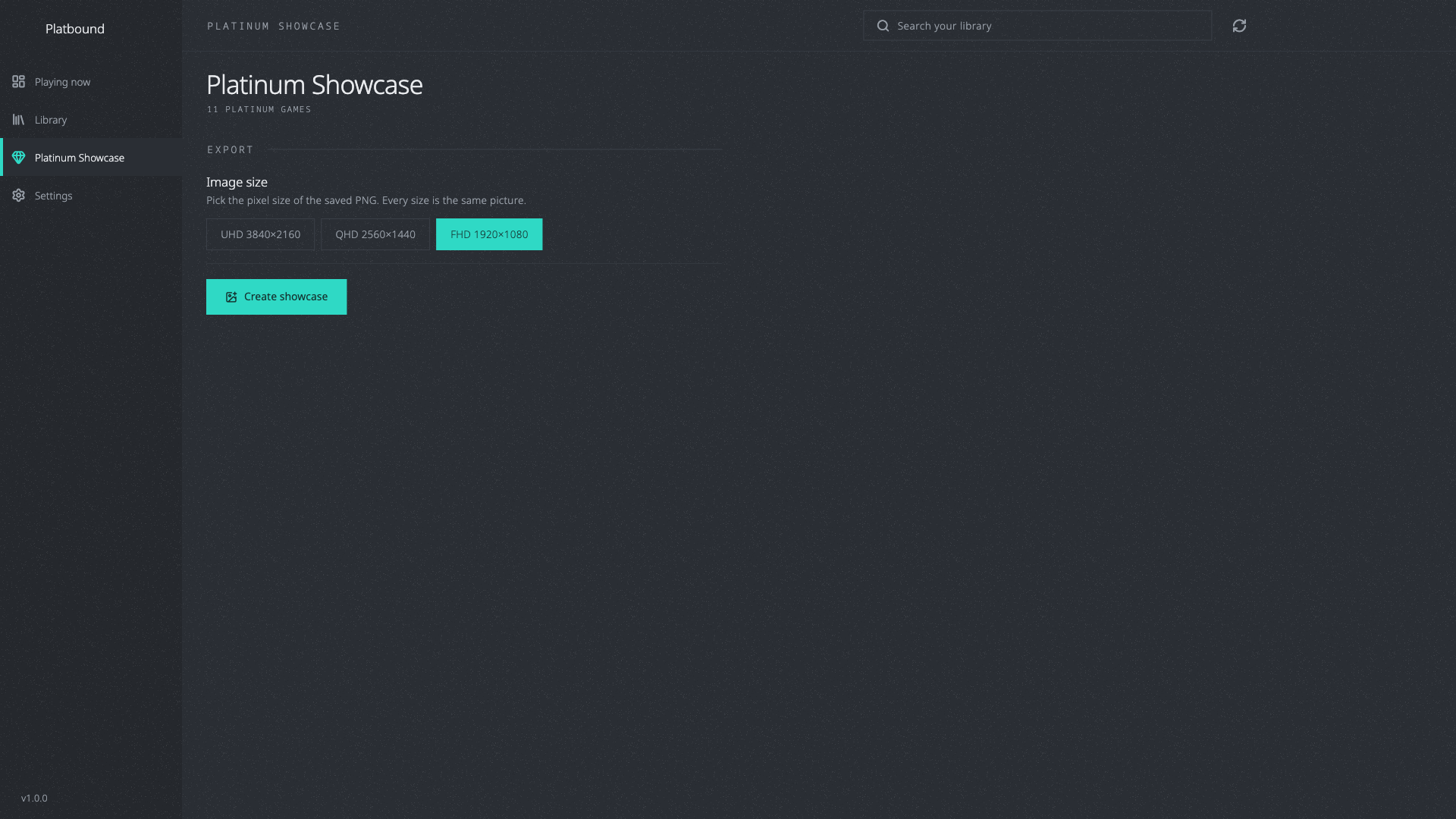 The Platinum Showcase listing fully completed games